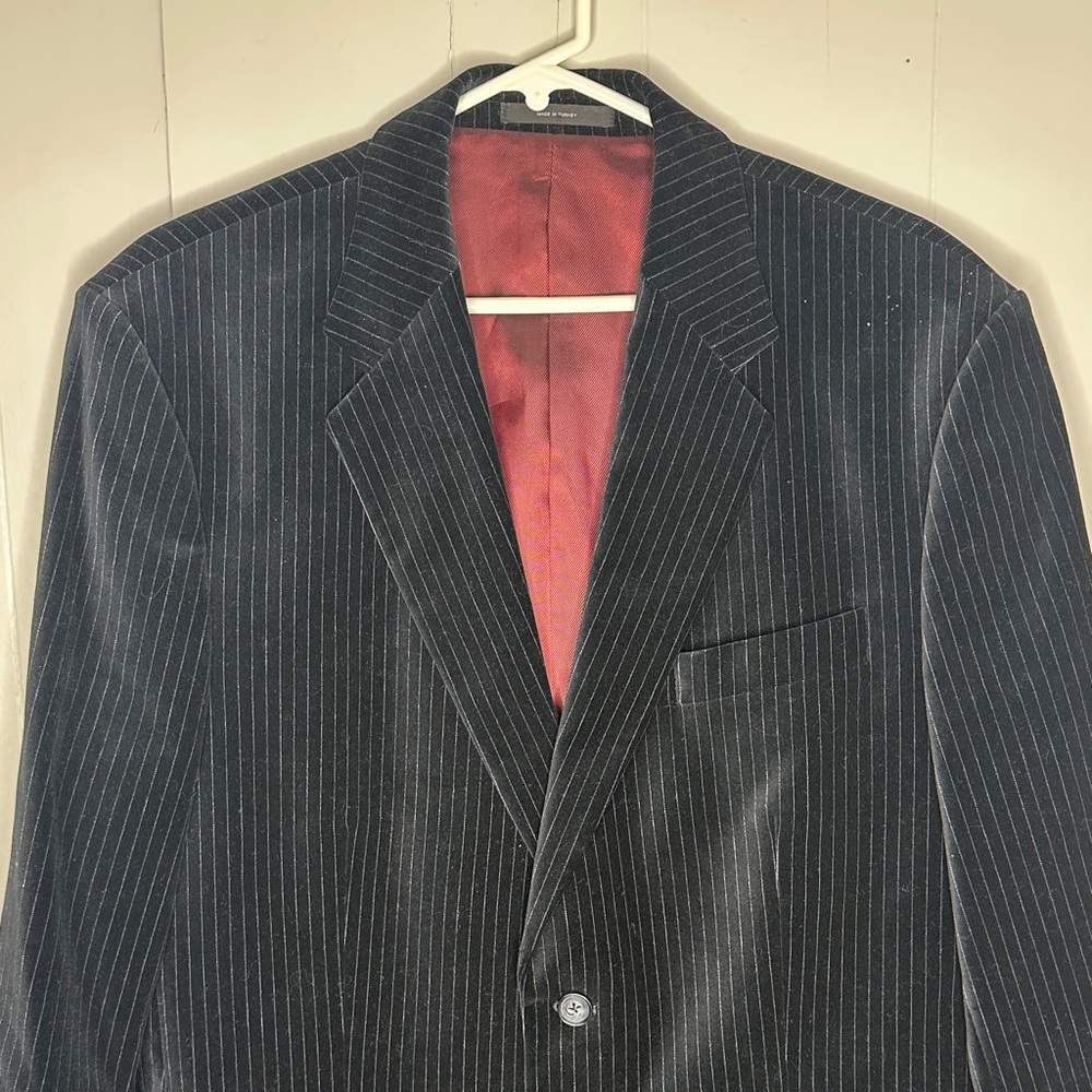 Express Vintage Black Velvet Pinstripe Blazer Size 44R - Picture 2 of 10